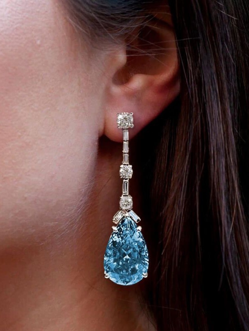 Nextearrings Pear Cut Aquamarine Crystal Drop Earrings w/ Box - Picture 5 of 8